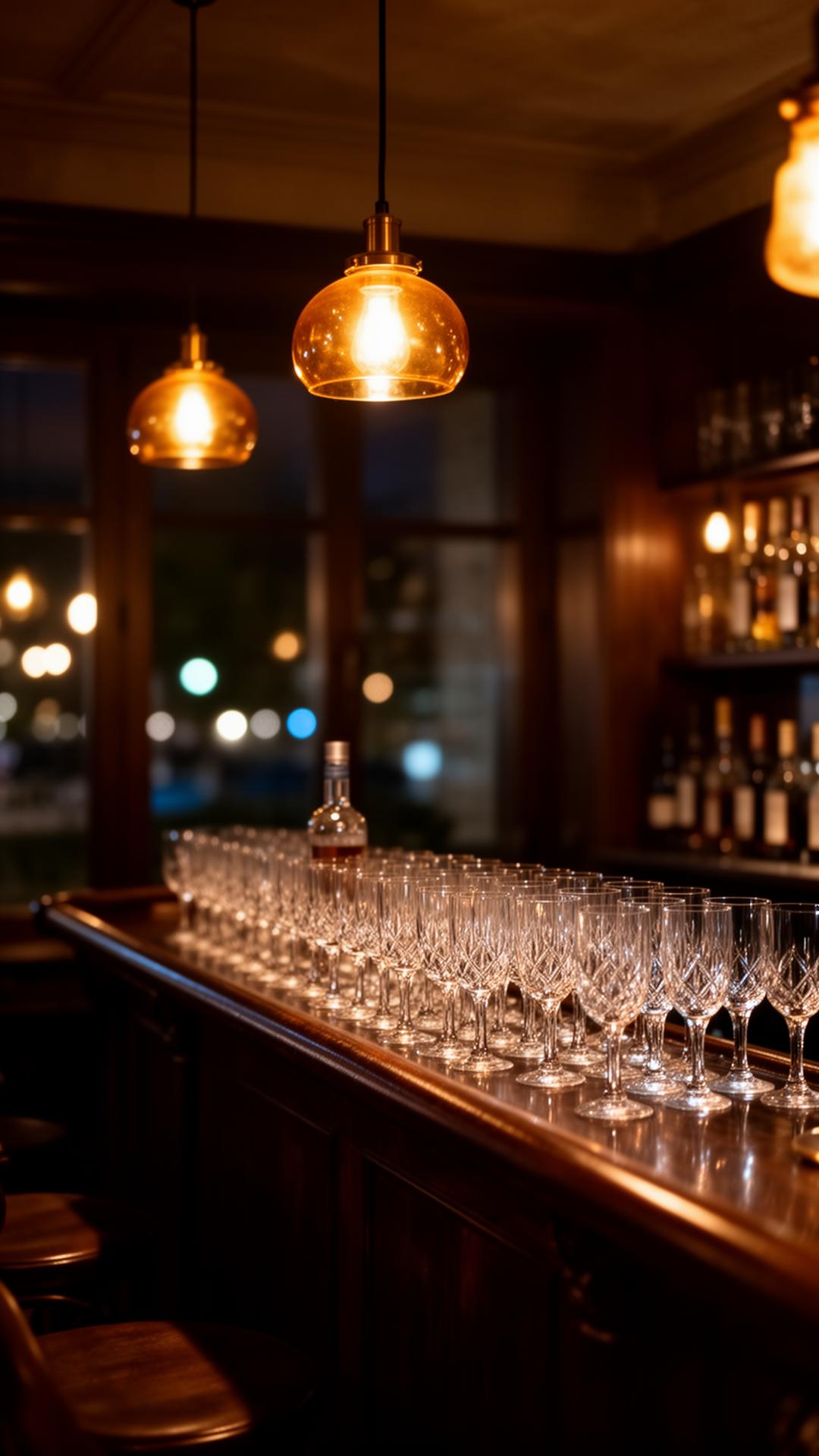 Interior of a Polish vodka tasting room at night